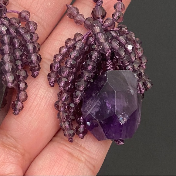 Handmade Amethyst Crystal Cluster Beads Drop Earrings - Picture 9 of 11